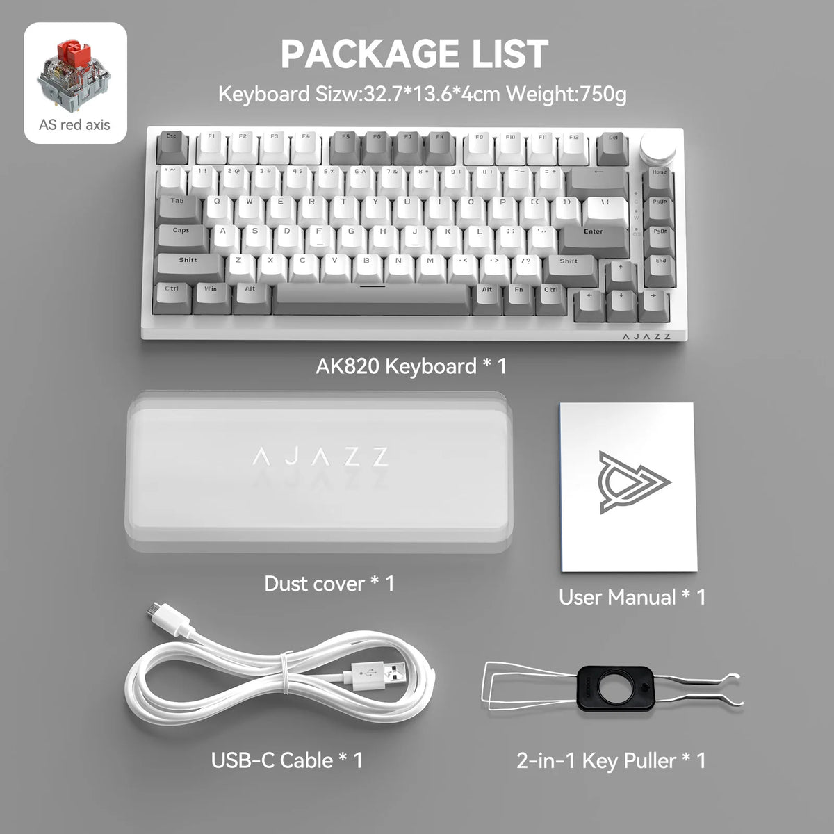 AJAZZ AK820 75% Wired Mechanical Keyboard: Hot-Swappable, RGB Backlit, Knob Control | For Office & Gaming