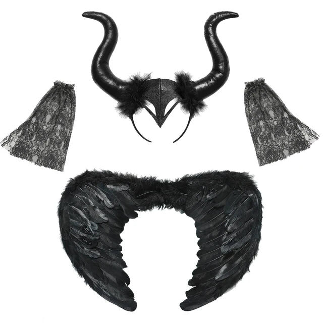 Halloween Costume Fashion Tutu Dress For Girls Cosplay Evil Queen Black Mesh Princess Dress Kids Crow Wand Demon Witch Gown