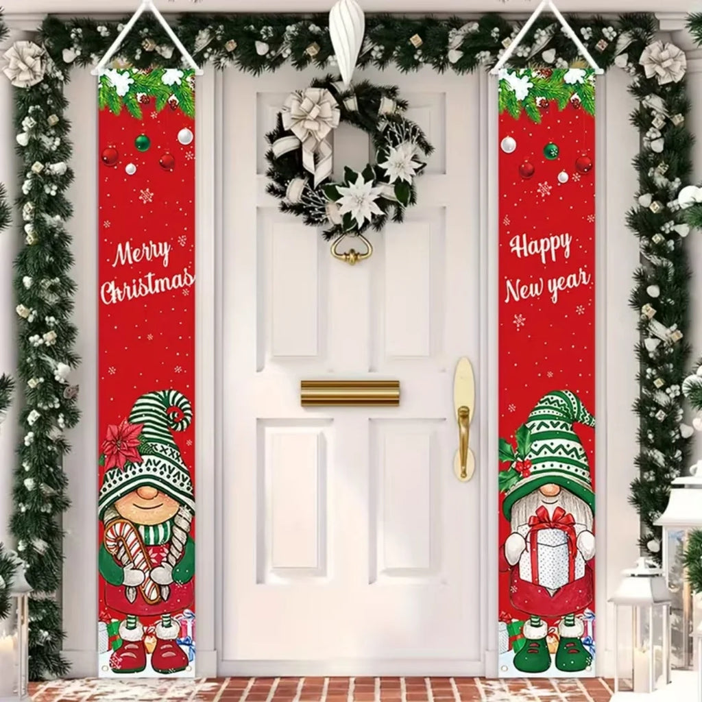 Merry Christmas Theme New Year Party Decorations Couplet Santa Claus Snowman Christmas Tree Wall Door Hanging Flags Banner Props
