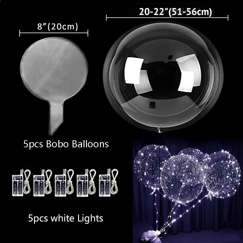 5sets Led Bobo Balloon Light up Glow Clear Balloons 20Inch Bobo Balloon with 3M String Lights Festival Table Centerpiece Decor