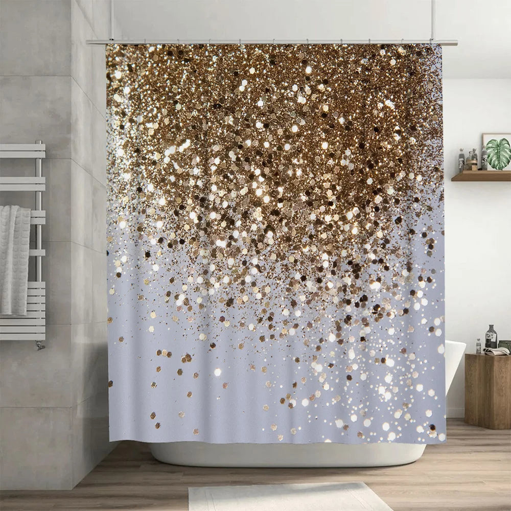 Gold Sparkle Shower Curtain Bathroom Decor Waterproof Fabric Modern Design for Bathtub Decoration.