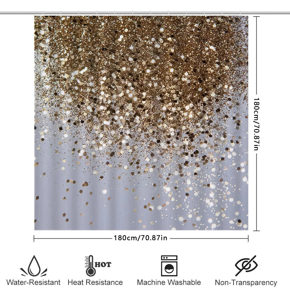 Gold Sparkle Shower Curtain Bathroom Decor Waterproof Fabric Modern Design for Bathtub Decoration.