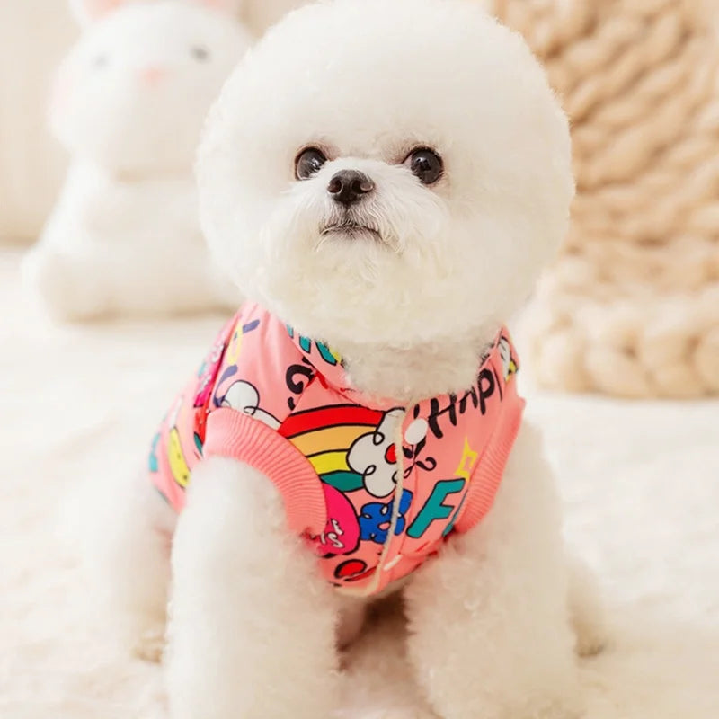 Luxury Pet Dog Vest Coat Lovely Cartoon Print Jacket French Bulldog Chihuahua Warm Vest Puppy Outfit Coat Winter Pet Costume