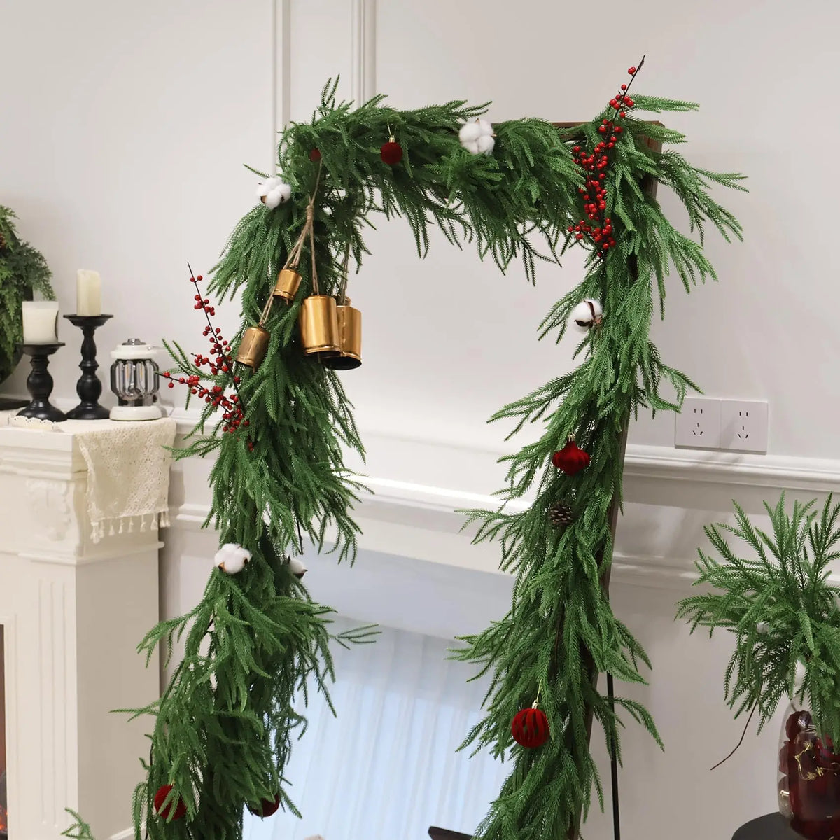 Christmas Decorations Garland 5.6ft Norfolk Pine Artificial Hanging Wreath for Wall Door Mantel Decor Navidad Table Centerpieces