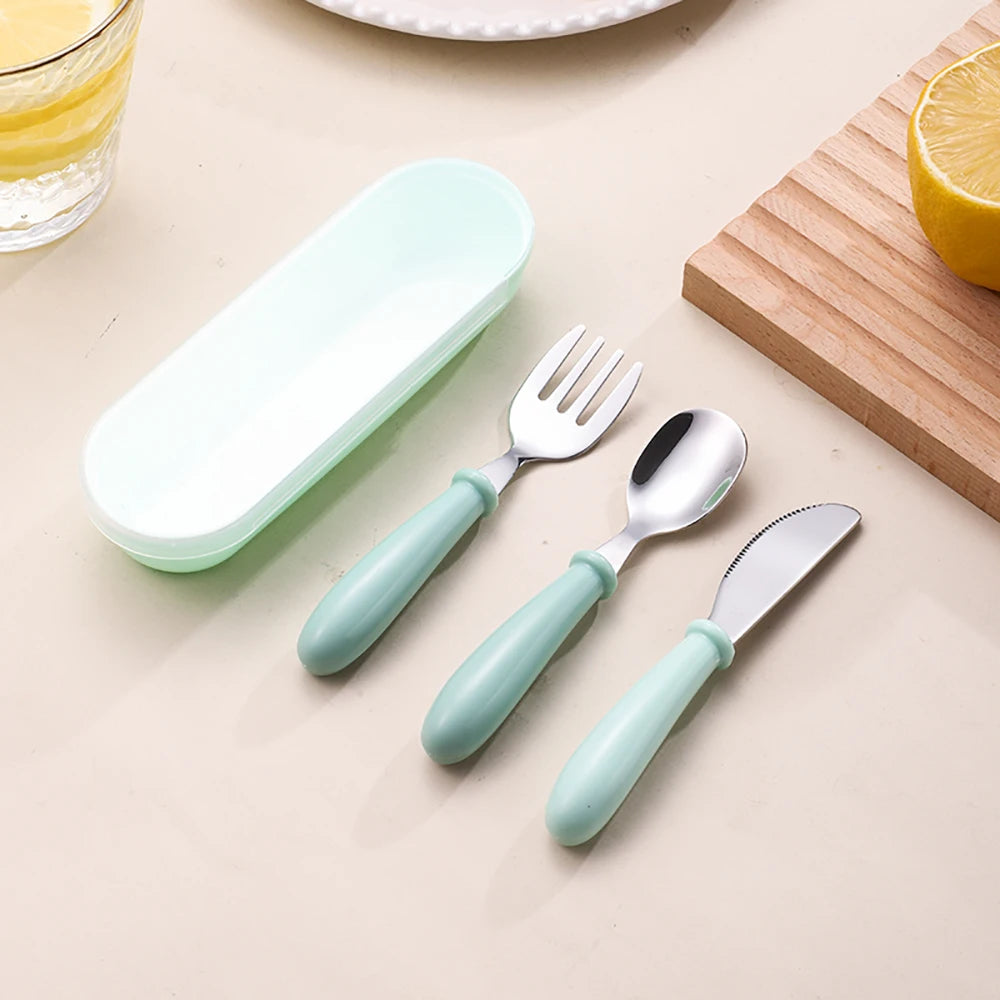 Baby two-piece gadget Tableware set Children's tableware Stainless steel toddler tableware Tableware Cartoon baby food feeding s