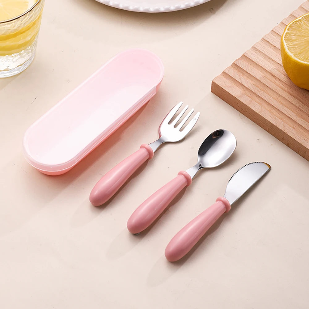 Baby two-piece gadget Tableware set Children's tableware Stainless steel toddler tableware Tableware Cartoon baby food feeding s