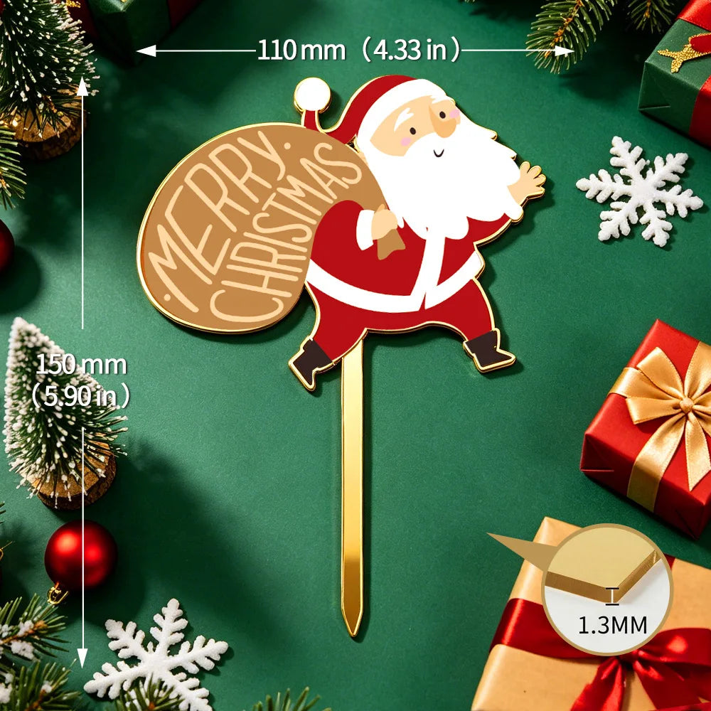 Christmas Cake Topper Acrylic Santa Claus Cupcake Pick Xmas Holiday Party Baking Dessert Decor Merry Christmas Ornament Supplies