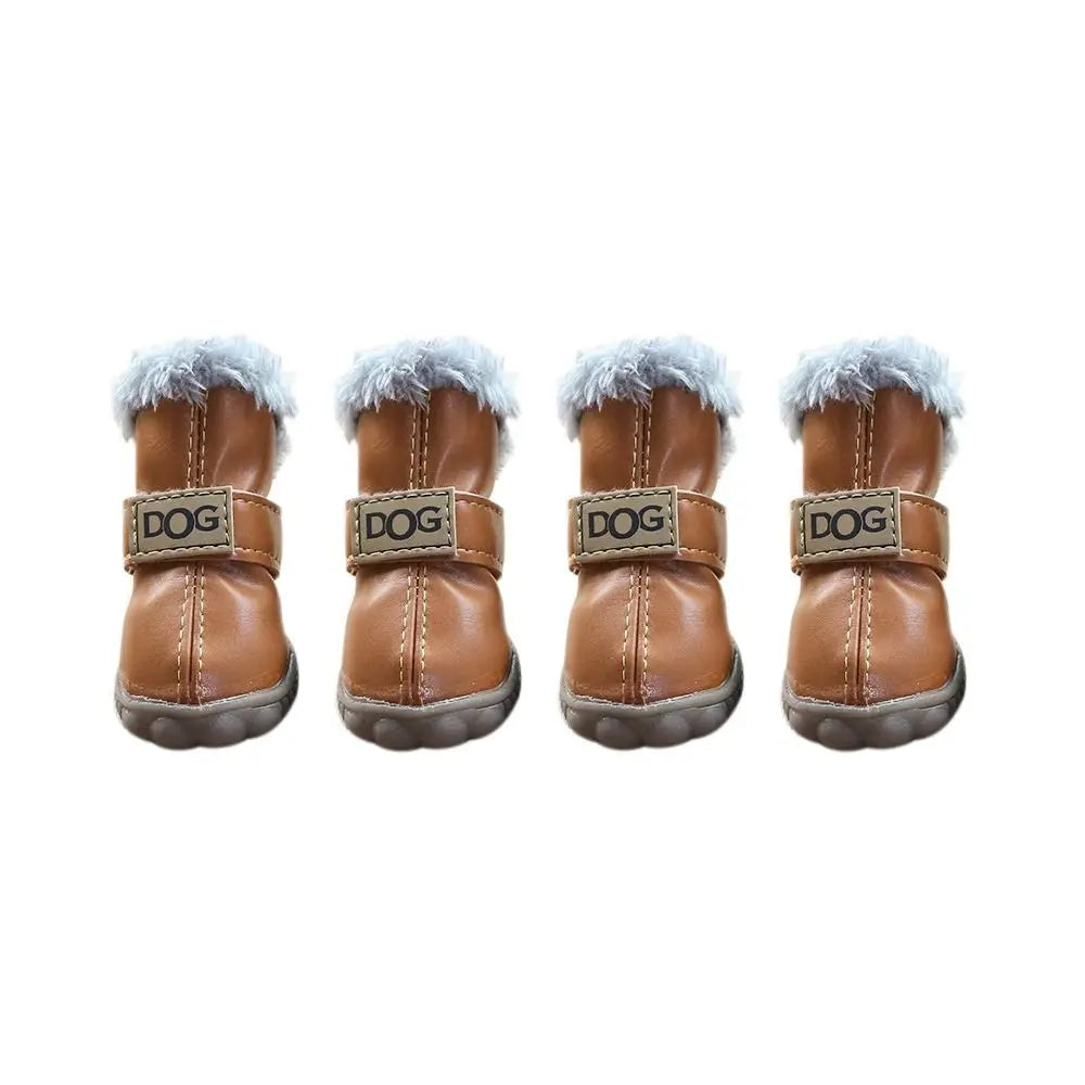 Soft Pet Snow Boots Puppy Rain and Snow Boots Warm Non-Slip Winter Dog Shoes Waterproof Plush/PU 4-Piece Set