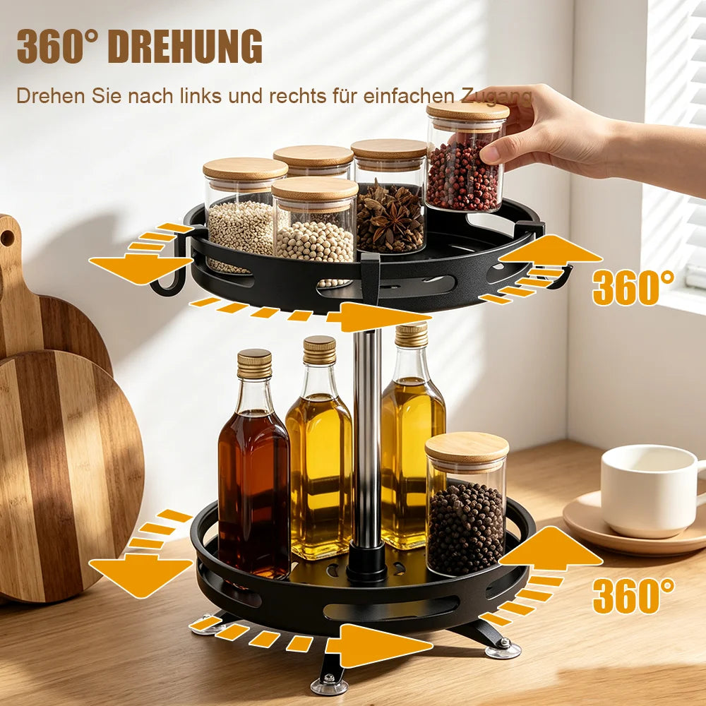 360° Rotating Spice Rack Organizer Carbon Steel Round Spice Shelf Rotatable Kitchen Organizer Turntable for Spice Bottles Jars