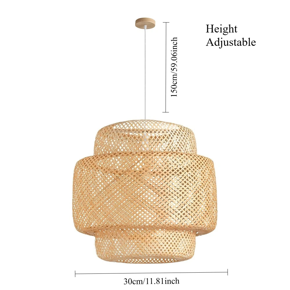 Bamboo Pendant Light 30/40/50CM Hand-Woven Rattan Hanging Lamp Farmhouse Wicker Chandelier for Dining Living Bedroom