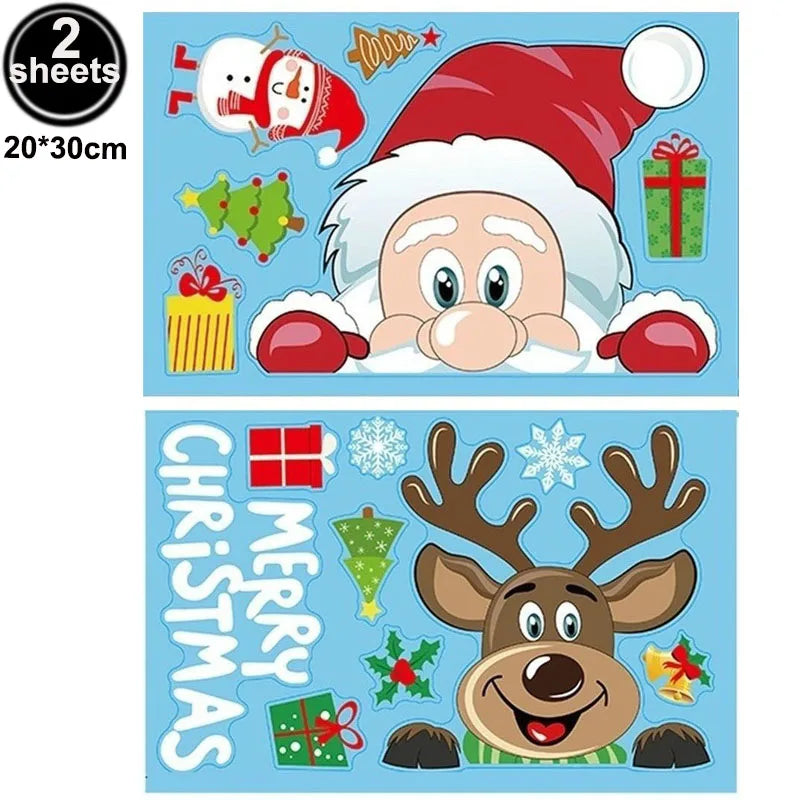 Christmas Window Stickers Santa Claus Reindeer Snowflake Static Window Clings Merry Christmas Glass Decals New Year Party Decors