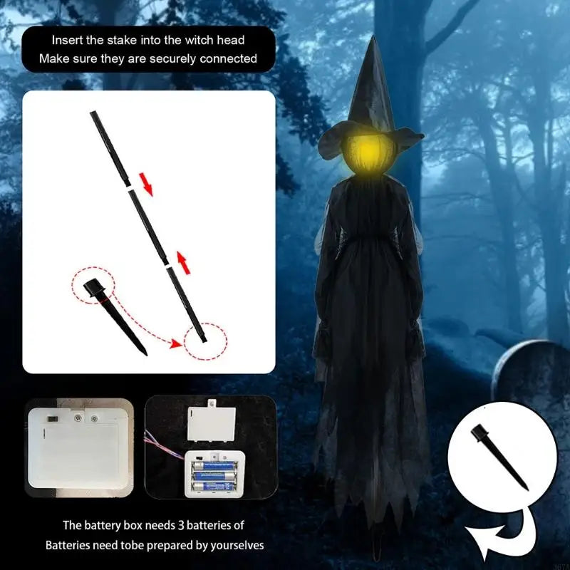367A Halloween Decorations Outdoor Large Light Up Holding Hands Screaming Witches Scary Decor for Home Outside Yard Lawn