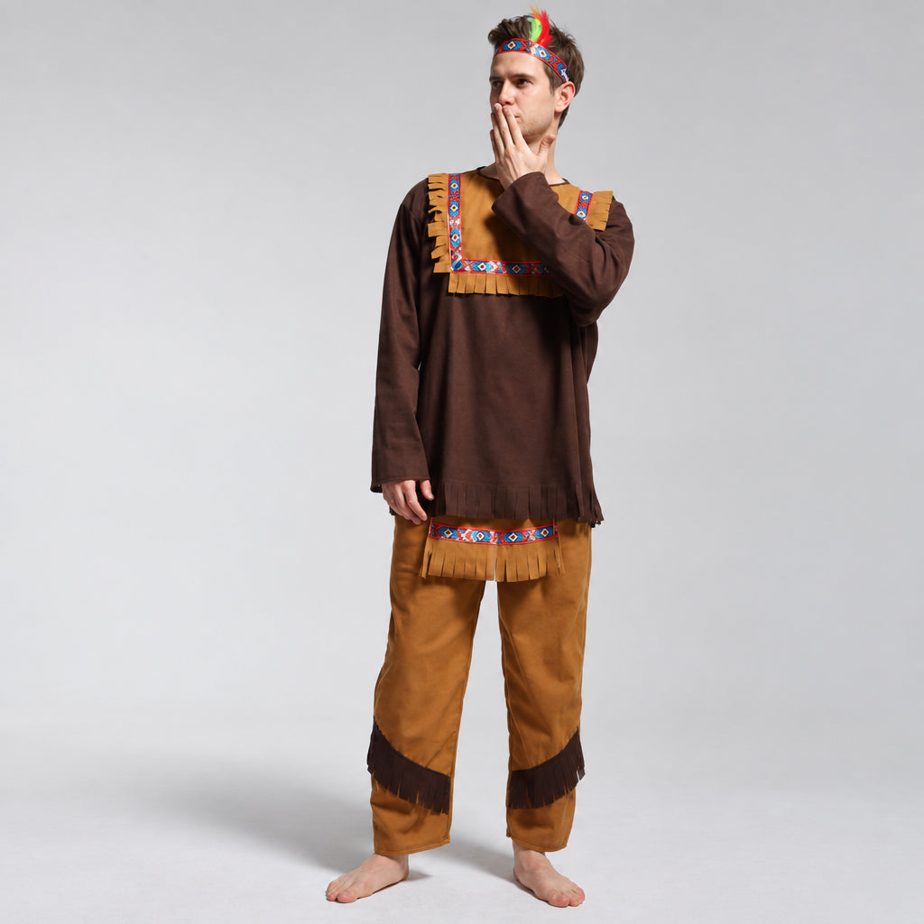 Halloween Costume Adult Couple Indian Native Clothes Women Men Primitive Man Caveman Costume Tassel Carnival Party Fancy Dress