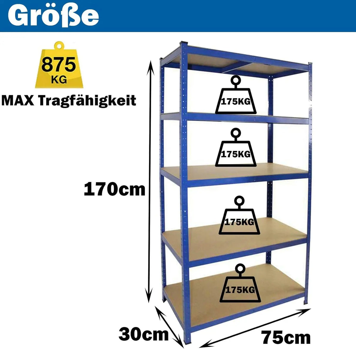 DayPlus Storage Shelving Heavy Duty Adjustable Boltless Garage Metal Shelf, Workshop Shelf, Max Load 875kg,Easy Installation