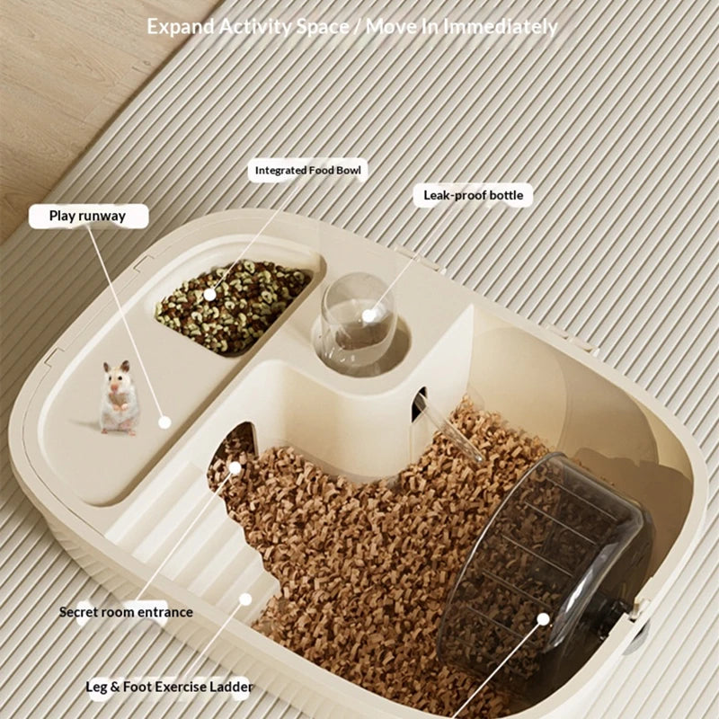 Luxury Large Capacity Hamster Golden Hamster Cage Habitat Villa Large 2-Layer Platform Cage Hiding Nest Small Pet Supplies