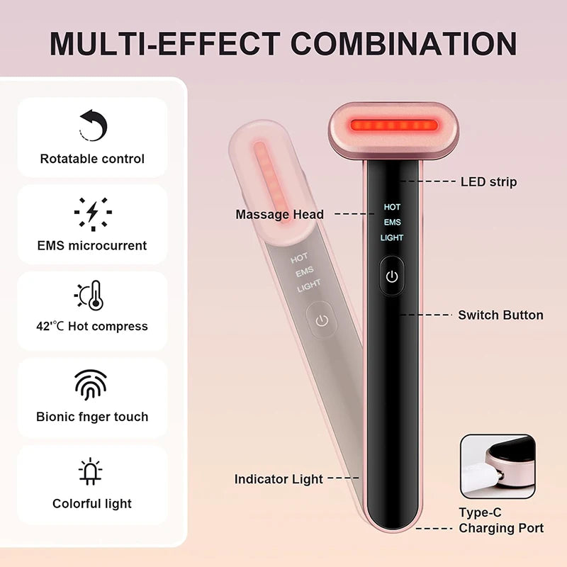 EMS Face Lifting Device 7 Color Light Facial Wand Eye Face Massager Skin Tightening Anti Wrinkle Skin Care Beauty Tool