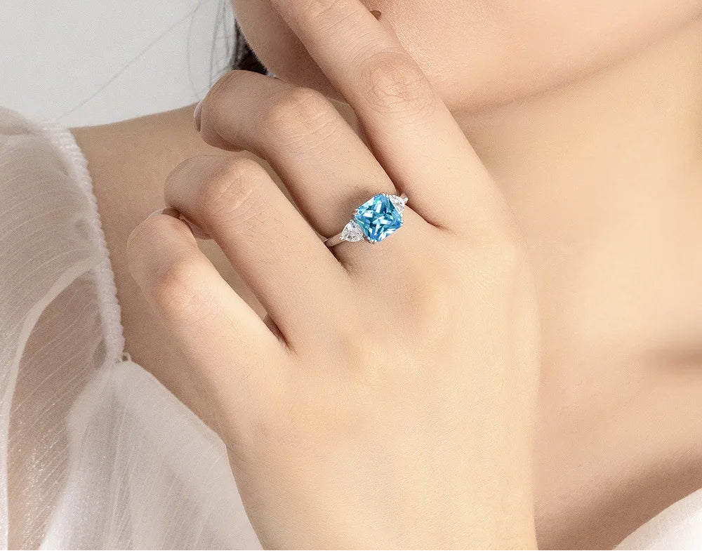 925 Sterling Silver Blue Zircon Adjustable Rings For Women  Engagement Luxury Fine Jewelry Wedding Accessories Argent 925