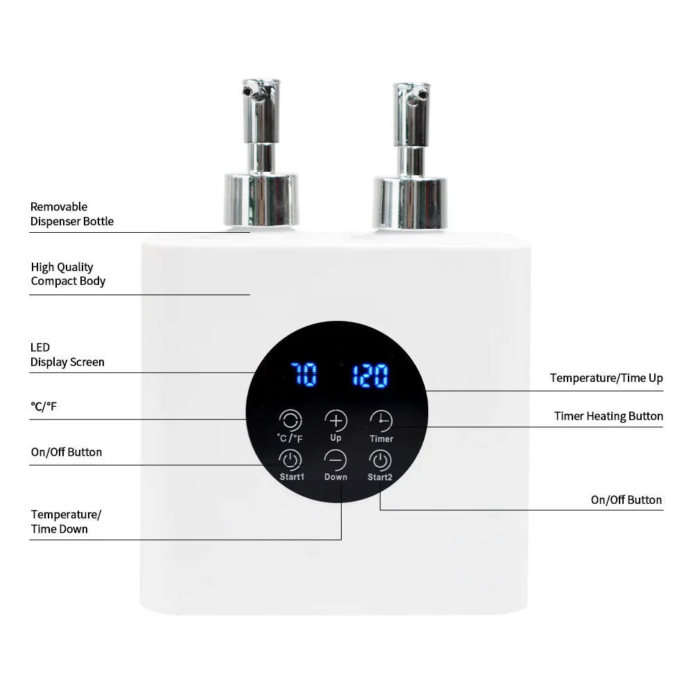 Double Bottle Massage Oil Heater Electric Lotion Cream Heater LED Display Baby Bottles Sub Bottled For Family Professional Salon
