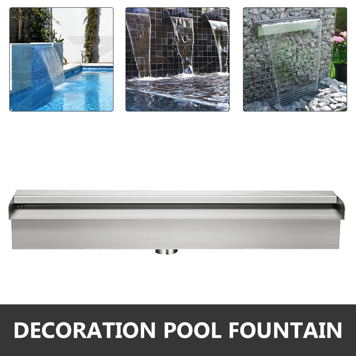 SucceBuy Waterfall Pool Fountain Stainless Steel W/ Pipe Connector Spillway Outdoor Pond Rectangular Swimming Pool Fountain