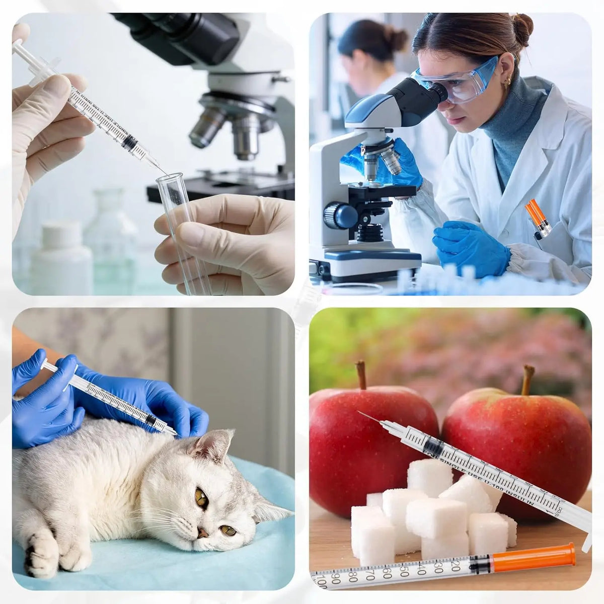 Syringe with Needles Pack of 20/70/100 0.5/1ml Dose Suitable for Pet Care And Laboratory Use