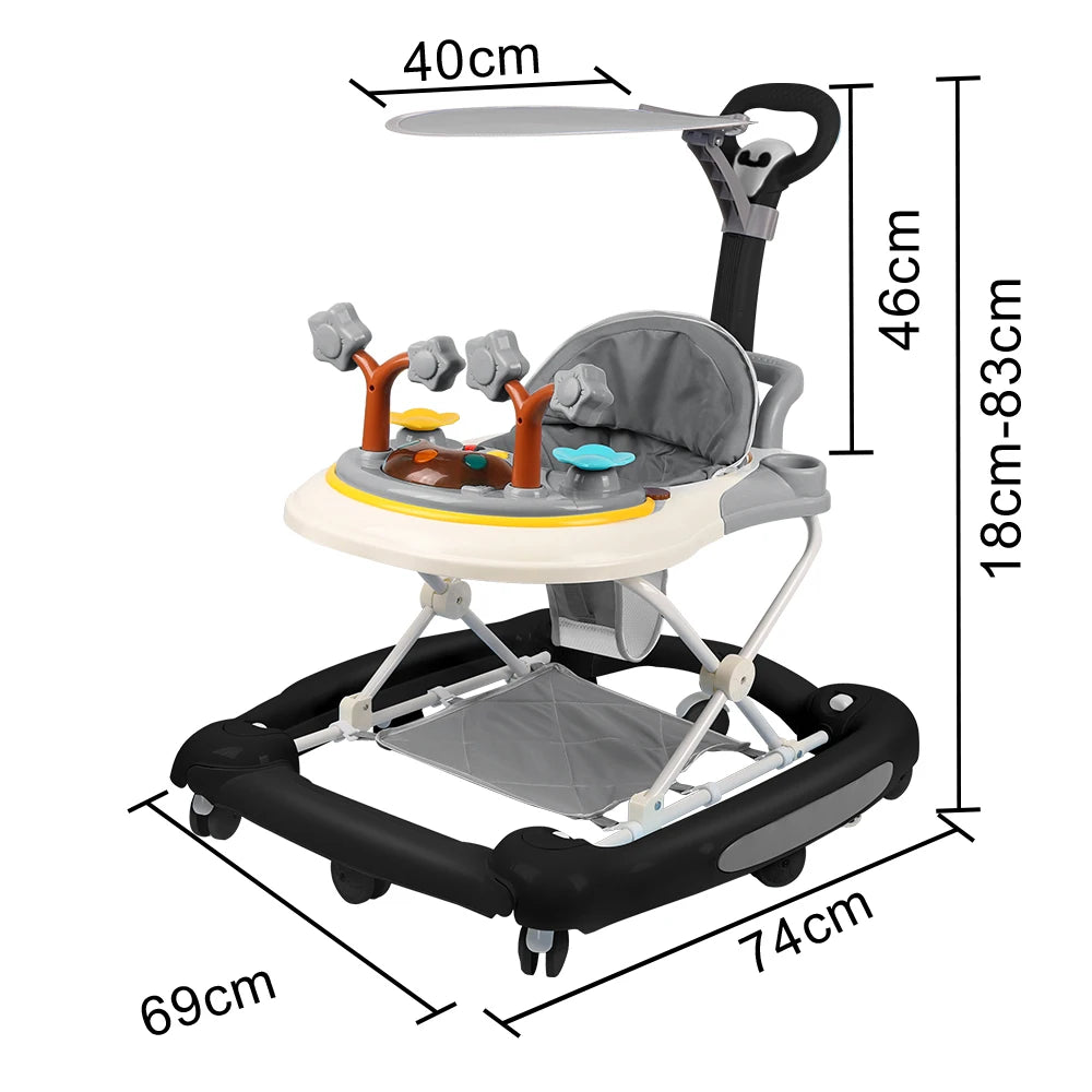 Baby Walker With Activity Center, Toy For First Steps With Play Arch, Height Adjustable, Baby Walker From 6 Months