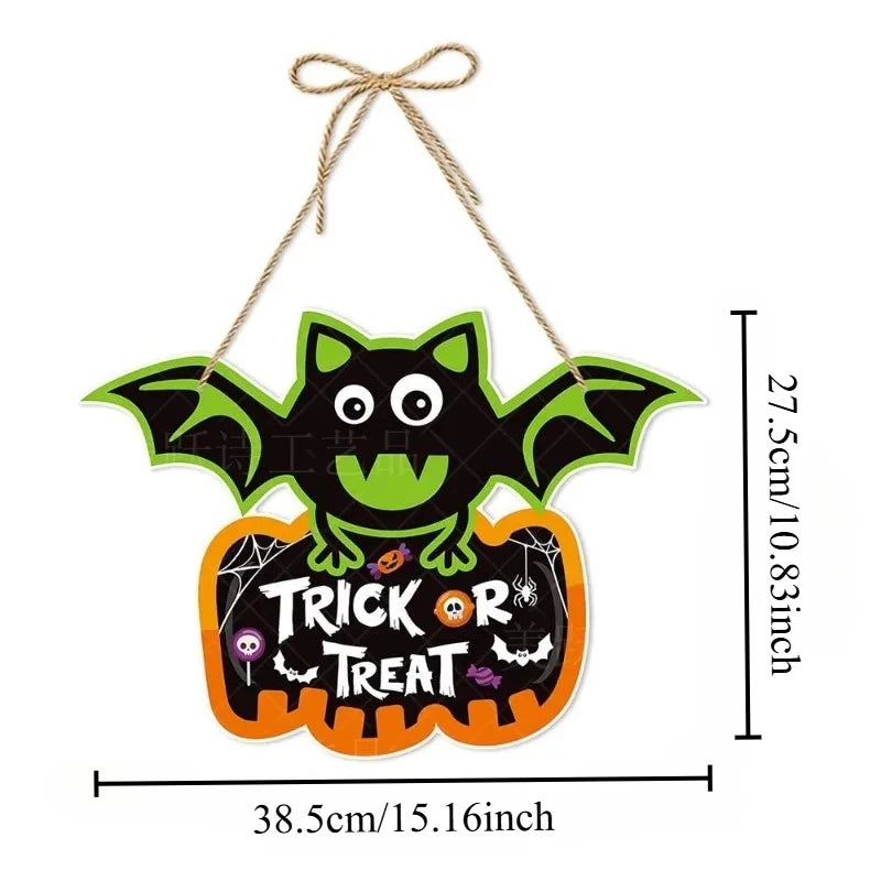 Halloween Party Door Decorations Horror Pumpkin Ghost Bat Hanging Pendent Paper Sign for Home Halloween Festival Party