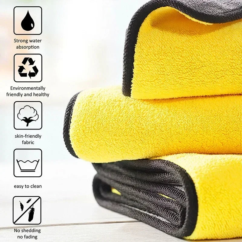 1-10Pcs Microfiber Cleaning Towels Thickened Double Layer Car Wash Drying Towel Home Windows Glass Cleaning Cloth Kitchen Towels