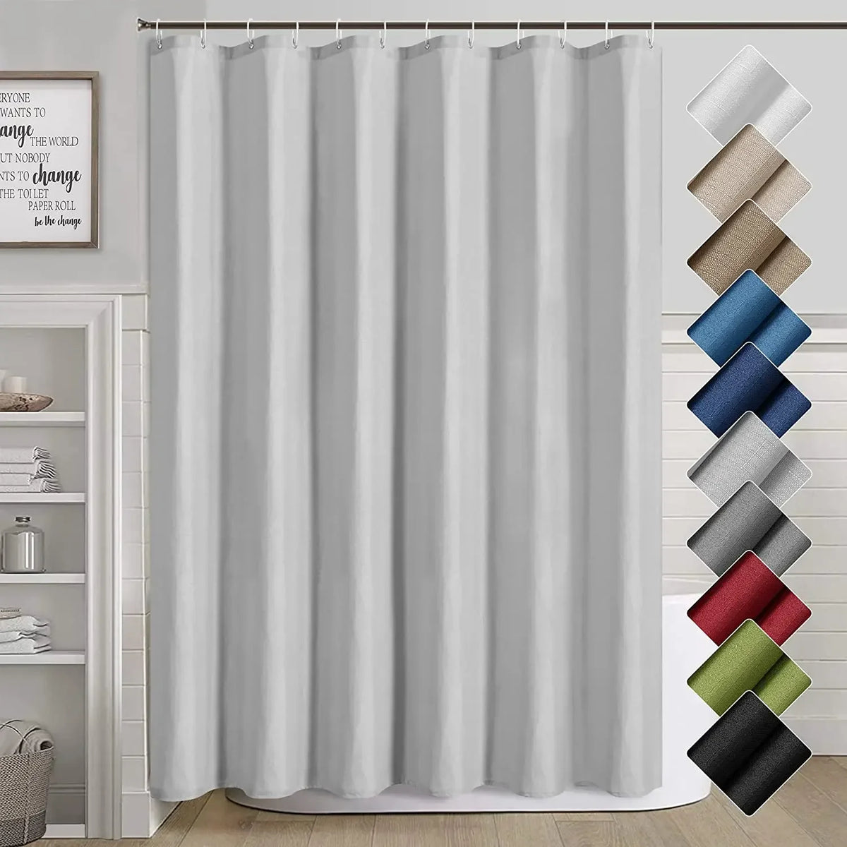 Grey Shower Curtains Modern Minimalist Hotel Home Solid Colour Bath Curtain Polyester Fabric Bathroom Decoration Set with Hooks
