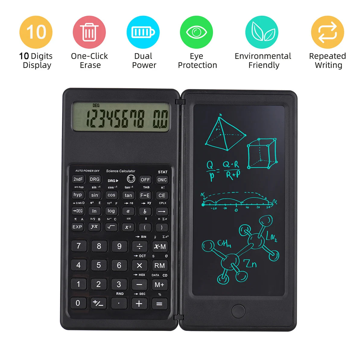 Portable Calculator 6.5 Inch LCD Screen Writing Tablet Folding Scientific Calculator Tablet Digital Drawing Pad With Stylus Pen