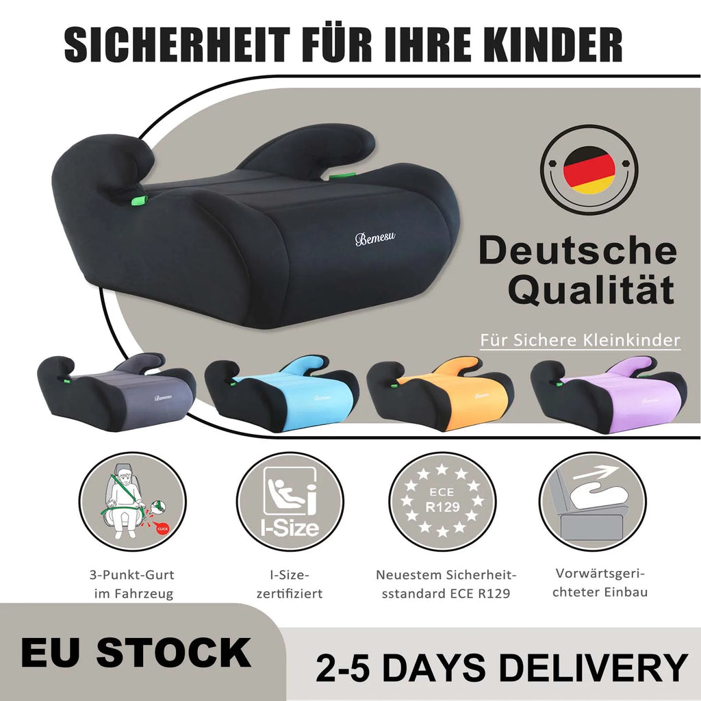 Child Car Safety Booster Seat, Compliant with i-Size UN ECE R129/03 Standard, Three-Point Safety Harness, Portable Child Safety Seat, Suitable for Ages 6-10 (Height 125-150 cm)