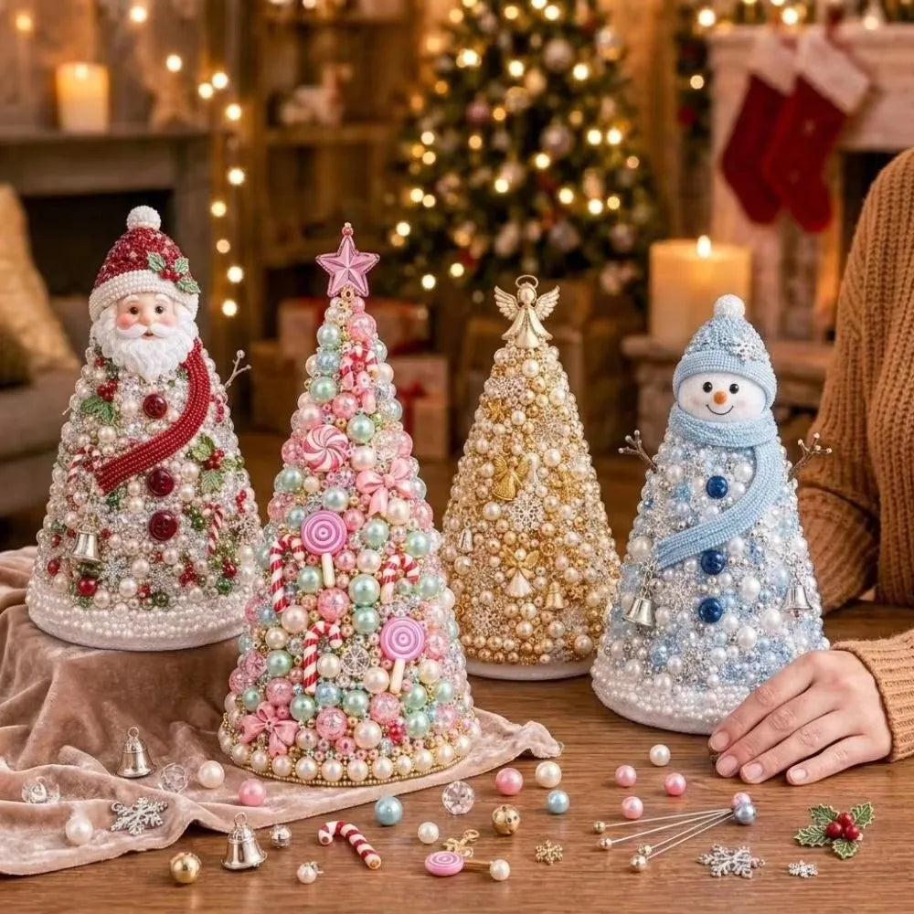 DIY Beaded Christmas Tree Craft Kit Crystal Bead Mini Tree with Angel Topper, Handmade Holiday Tabletop Decor for Home Christma