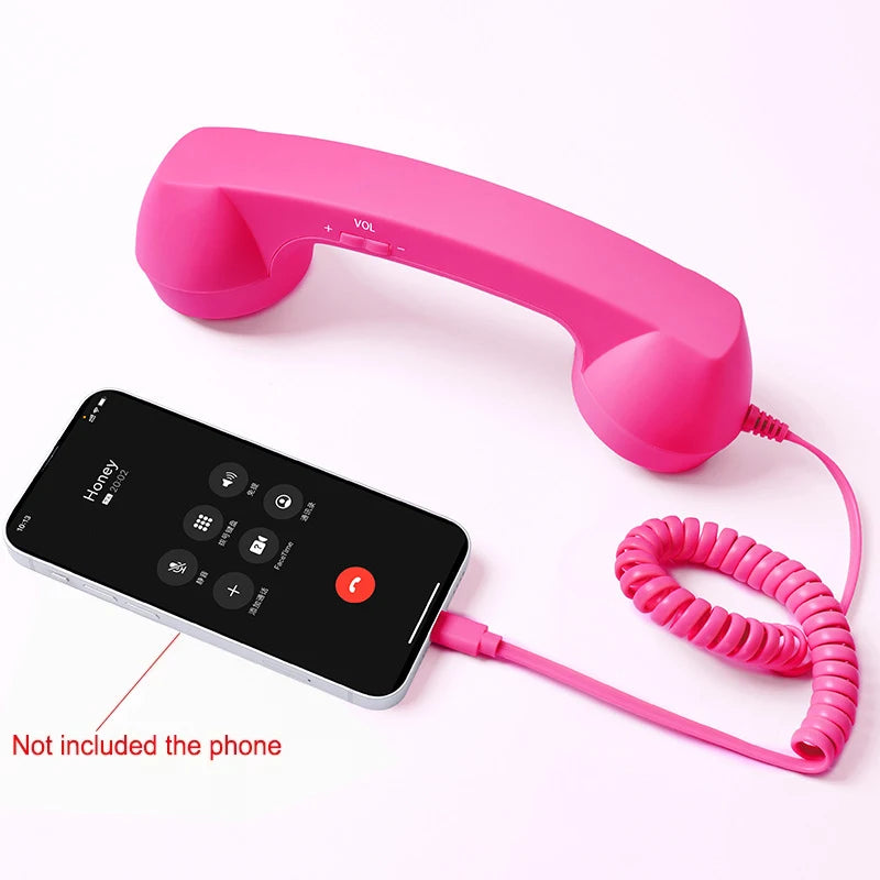 Retro Mobile Phone Handset Headphone Type-C Tangle Free Wire Landline Handle Receiver Telephone Style Handheld Phone Receiver