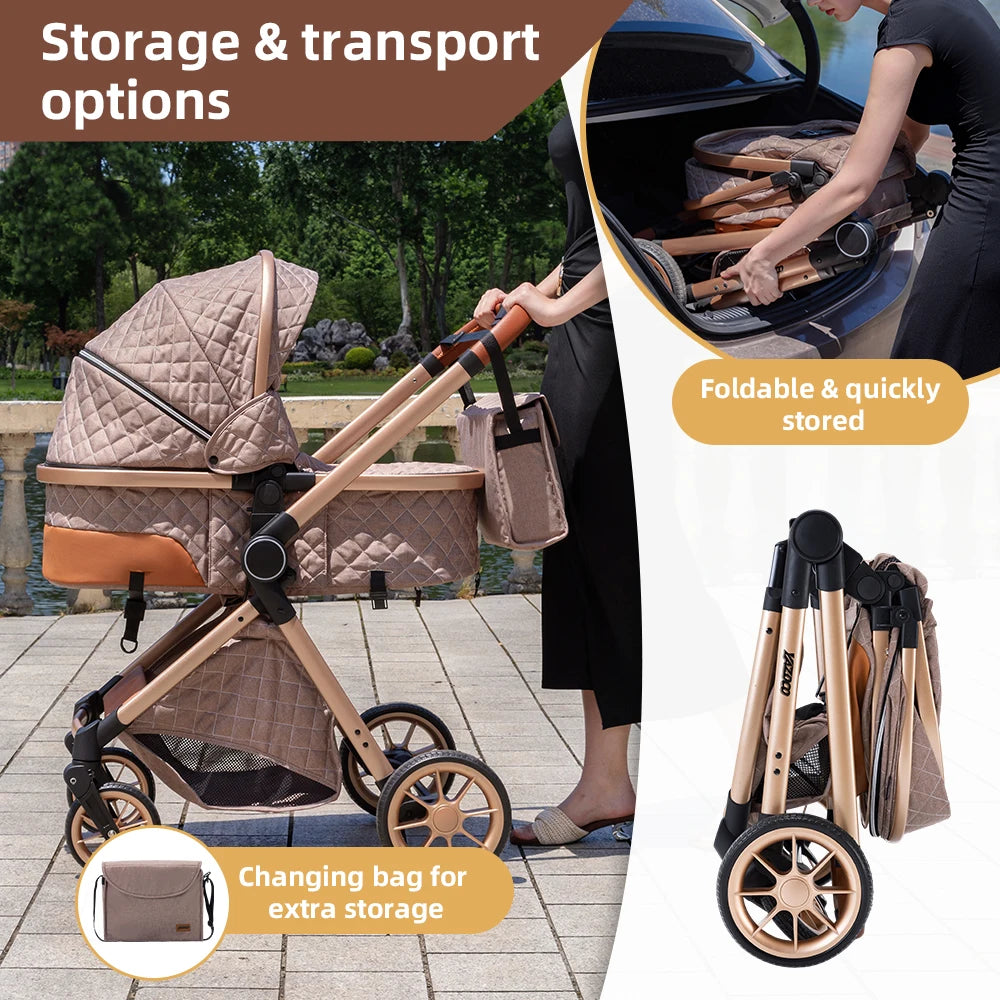 Newest 3 in 1 Baby Stroller Portable Travel Baby Carriage Folding Prams Aluminum Frame High Landscape Car for Newborn Baby