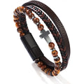 Vintage Multi-Layer Leather Bracelet Men Punk Cross Charm Tiger Eye Stone Beads Bracelet Fashion Braided Wrap Wristbands Jewelry