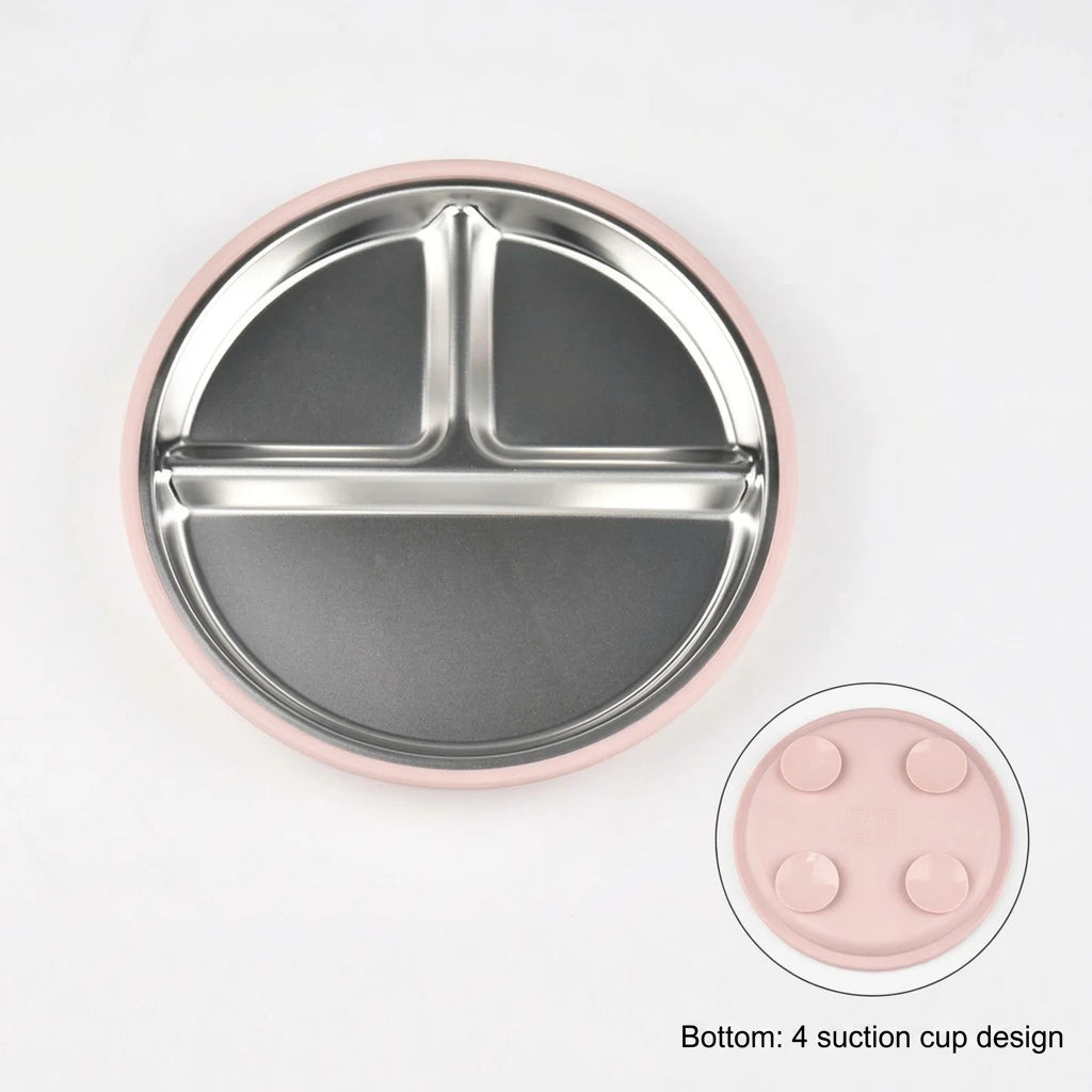 New 1PCS Stainless Steel Plate Detachable Suction Dishes Baby Feeding Sucker Bowl Food Grade Silicone Food Tray Tableware