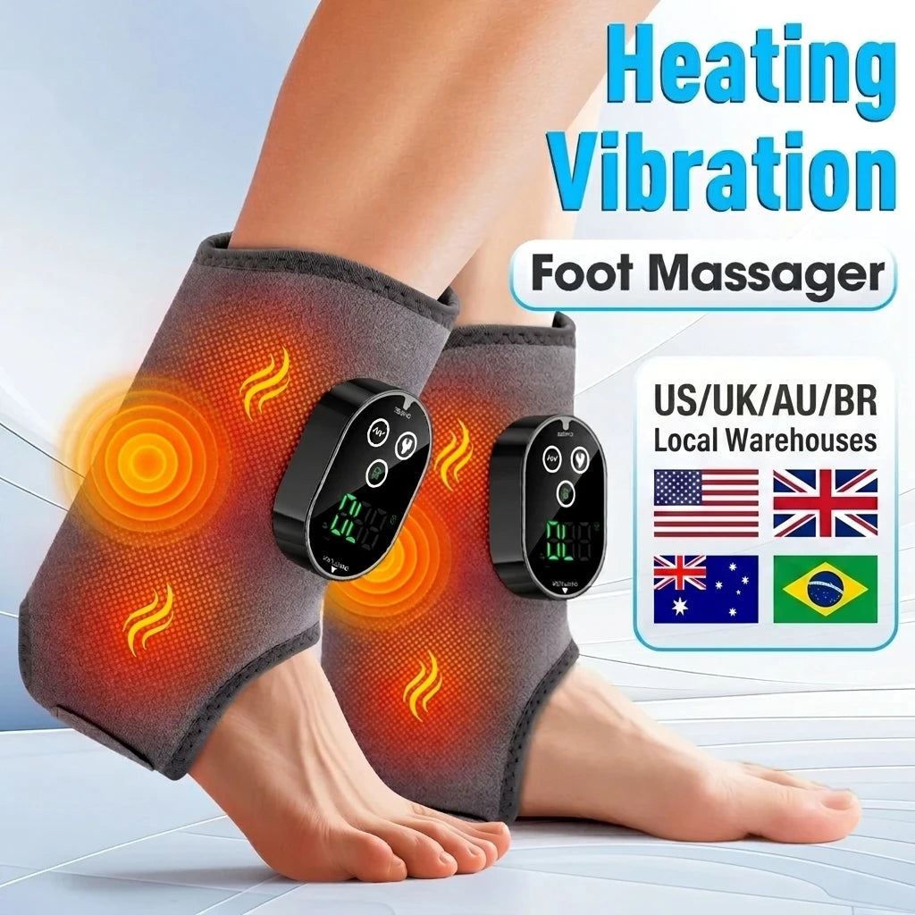 Electric 3-in-1 Ankle Calf Foot Vibration Massager 6 Levels Hot Compress Massage Ankle Brace Plantar Fascia Foot Muscle Relax