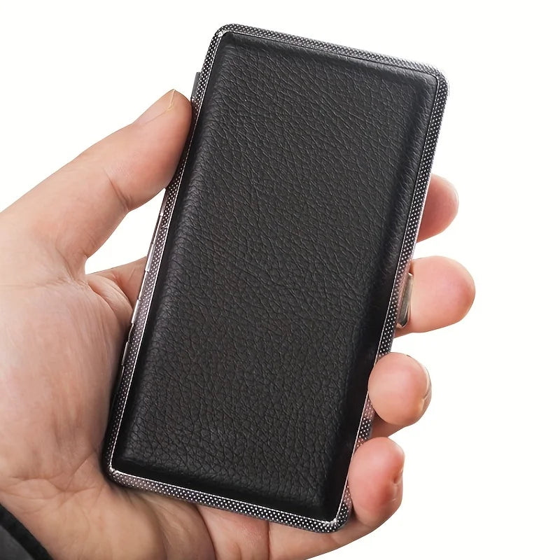 1Pc New Leather Metal Cigarette Case Holds 14 Cigarettes for Cigarettes, Extra Long Cigarette Case with Enlarged PU Leather