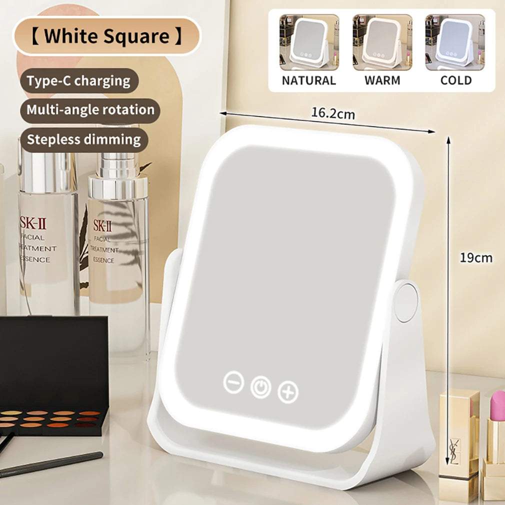 3 Colors LED Makeup Mirror Wireless Eversible Dimmable Touch Screen Cosmetic Mirrors Smart Rotatable Makeup Beauty Tabletop Tool