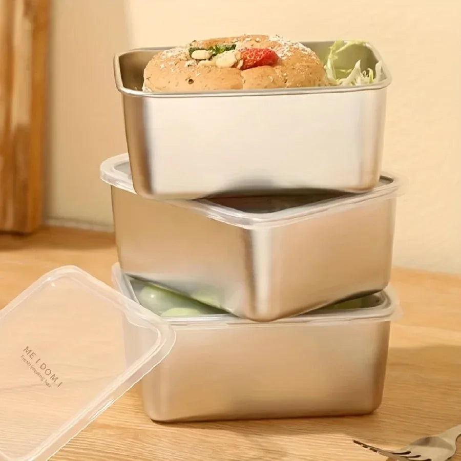Stainless Steel Fresh-Keeping Box with Sealed Lid, Thickened Small Lunch Box, Camping Food Packaging and Storage Box