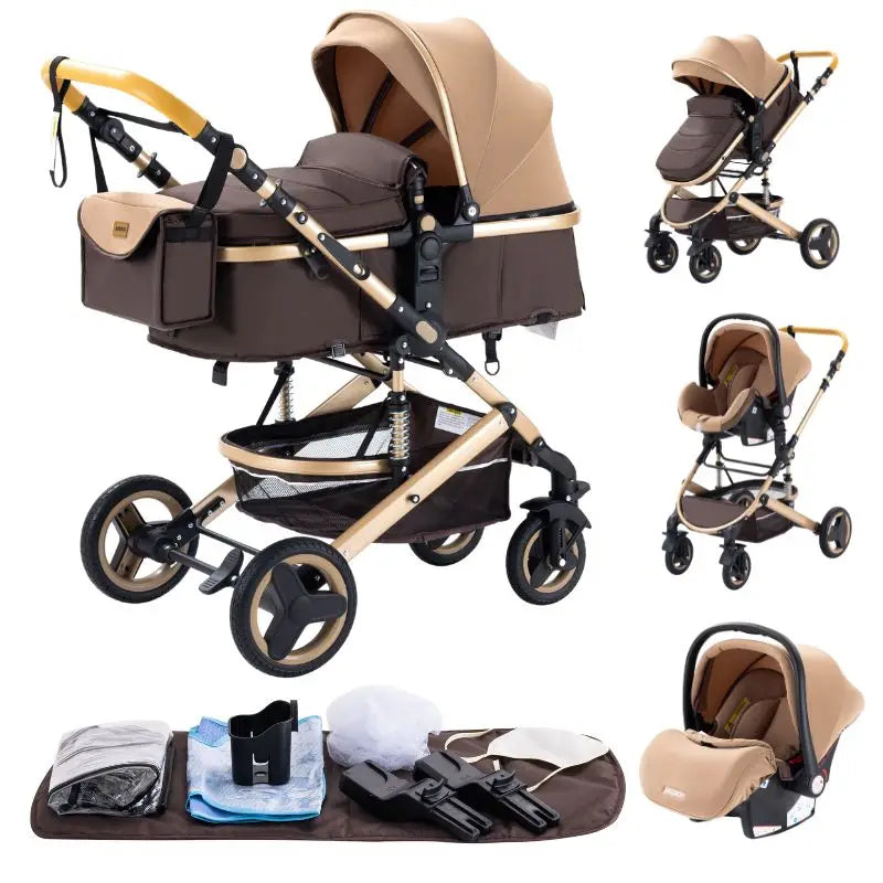 Newest 3 in 1 Baby Stroller Portable Travel Baby Carriage Folding Prams Aluminum Frame High Landscape Car for Newborn Baby