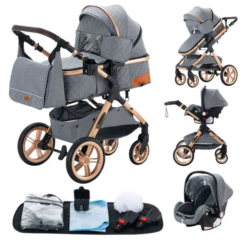 Newest 3 in 1 Baby Stroller Portable Travel Baby Carriage Folding Prams Aluminum Frame High Landscape Car for Newborn Baby