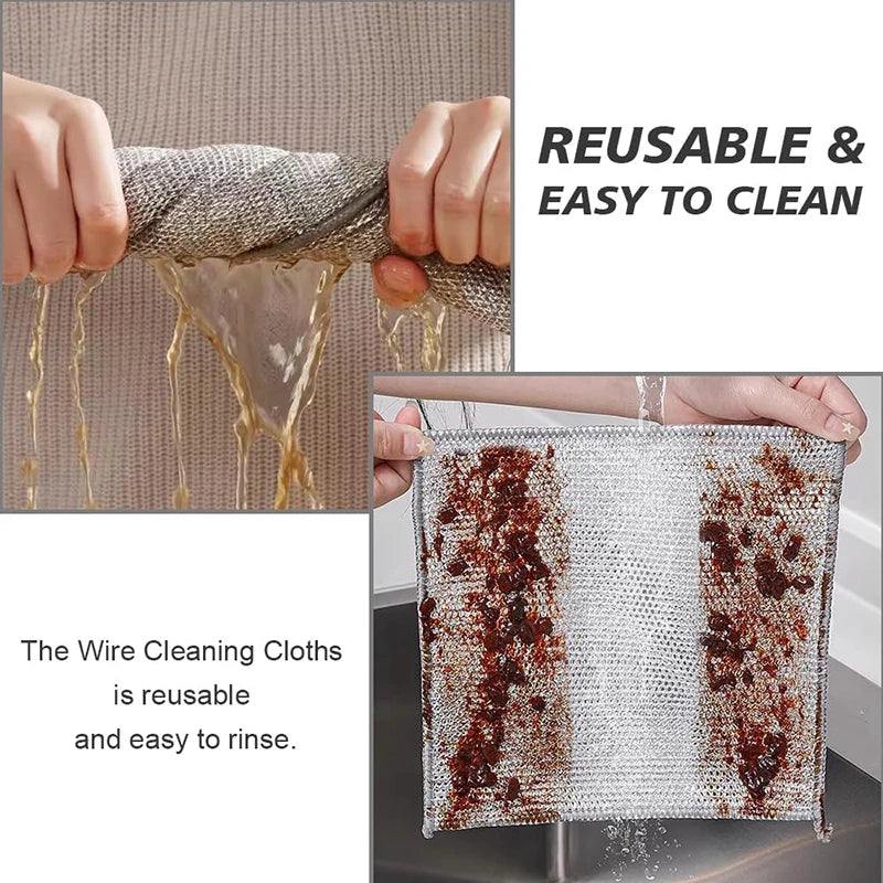 Magic Cleaning Cloth Double-sided Metal Steel Wire Rags Kitchen Dishcloth Scouring Pad Pot Washdishing Cloths Towel Clean Tools