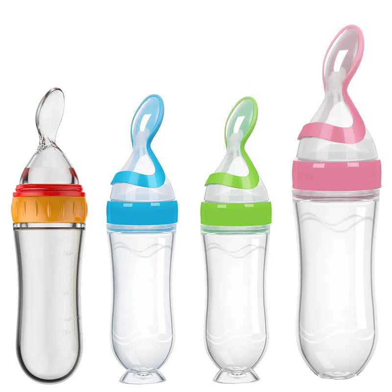 Baby Silicone Squeezing Feeding Bottle Newborn Baby Training Spoon Infant Cereal Food Supplement Feeder Baby Safe Tableware