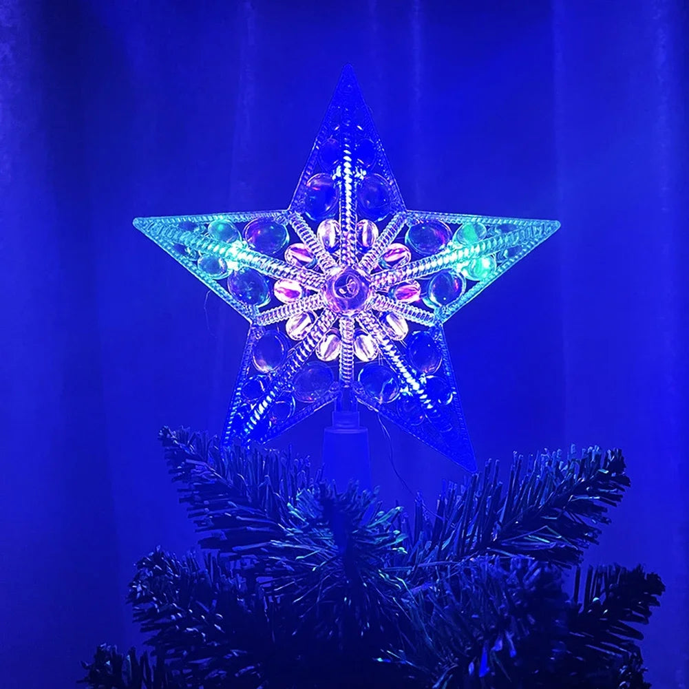 15CM LED Transparent Five-pointed Star Merry Christmas Tree Toppers Cristmas Decorations for Home Xmas Ornaments Navidad
