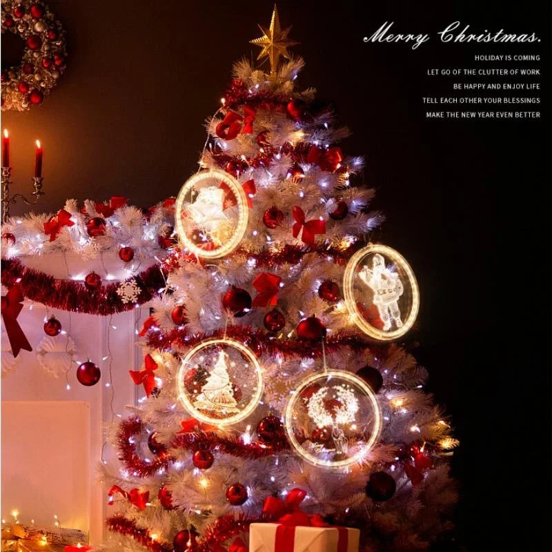 Merry Christmas LED Fairy Lights Santa Claus Elk Living Doors Windows Decoration New Year Gift  Christmas Tree Hanging Light
