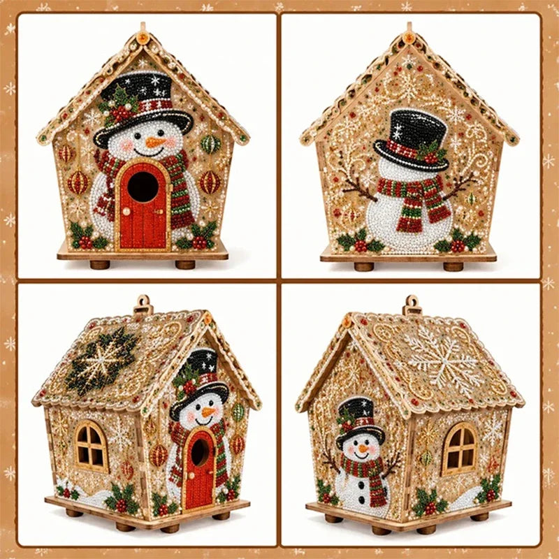 DIY Pearl Craft Kit Christmas Cottage Diamond Painting Set Wooden Pearl Art Christmas Tree Ornaments For Home Decoration Gifts