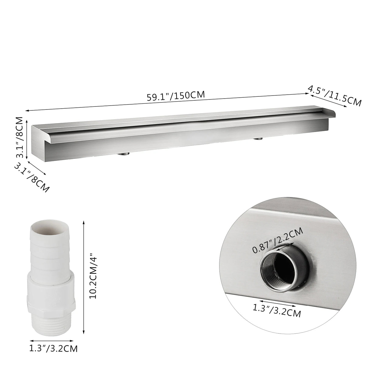 SucceBuy Waterfall Pool Fountain Stainless Steel W/ Pipe Connector Spillway Outdoor Pond Rectangular Swimming Pool Fountain