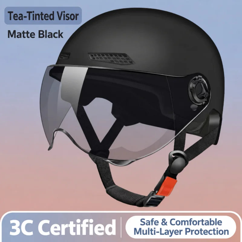 Bicycle Safety Helmet 3C Certified Men's and Women's Adult Children Cartoon Electric Bicycle Motorcycle Half Helmet with Goggles