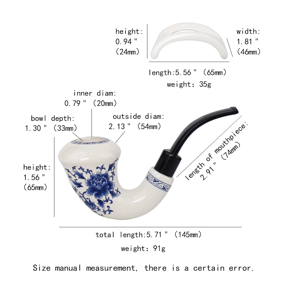 Ceramic Smoking Pipe With Bent Acrlyic Stem Mouthpiece Filter Screen Filter Pipe China Pottery 9mm