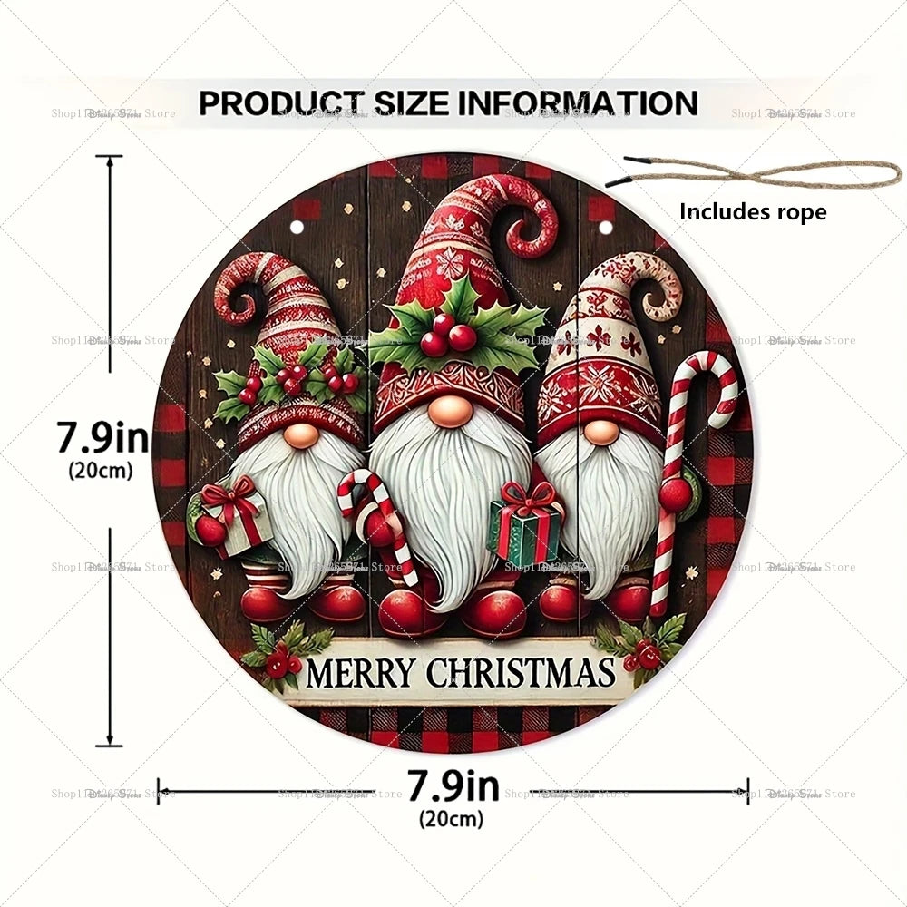 1pcs Merry Christmas Dwarf Wooden Ornaments Sign Dwarf Christmas Candy Cane Pattern Wooden Hanging Home Plaque Scene DecorSupply